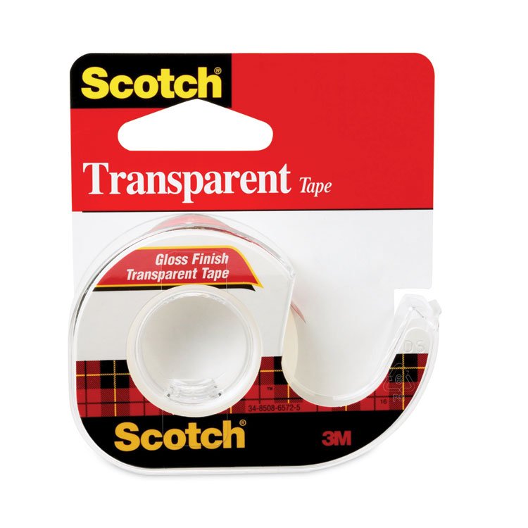 Scotch Transparent Tape In Handheld Dispenser, 1" Core, 0.5" x 37.5 ft, Transparent (MMM144)