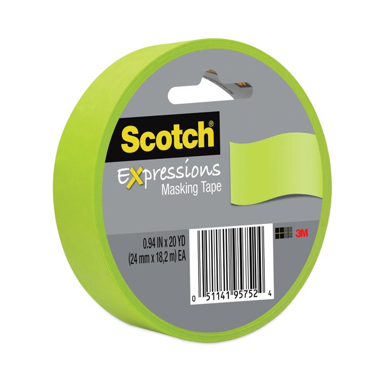 Scotch Expressions Masking Tape, 3" Core, 0.94" x 20 yds, Lemon Lime (MMM3437GRN)