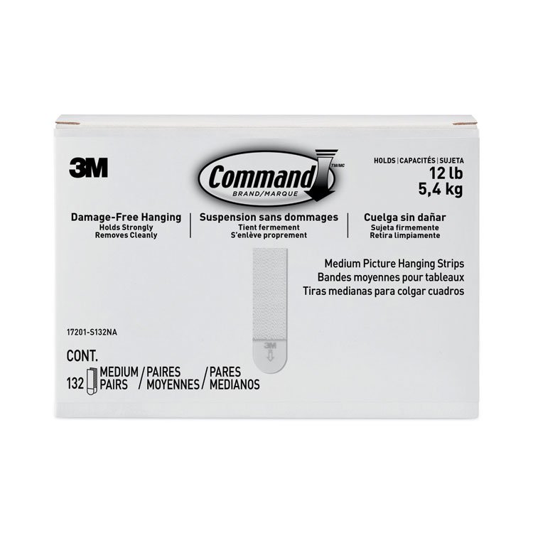 Command Picture Hanging Strips, Value Pack, Medium, Removable, Holds Up to 12 lbs, 0.75 x 2.75, White, 132 Pairs/Pack (MMM17201S132NA)