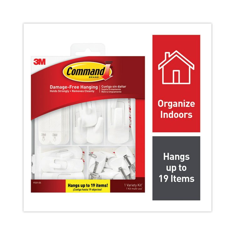 Command General Purpose Hooks, Variety Pack, Assorted Sizes, Plastic, White, 0.5, 1, 3, 5, 16 lb Capacities, 54 Pieces/Pack (MMM17231ES)