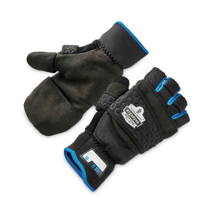 ergodyne ProFlex 816 Thermal Flip-Top Gloves, EN388: 3423X, 9" Long, Small, Black, Pair (EGO17342)