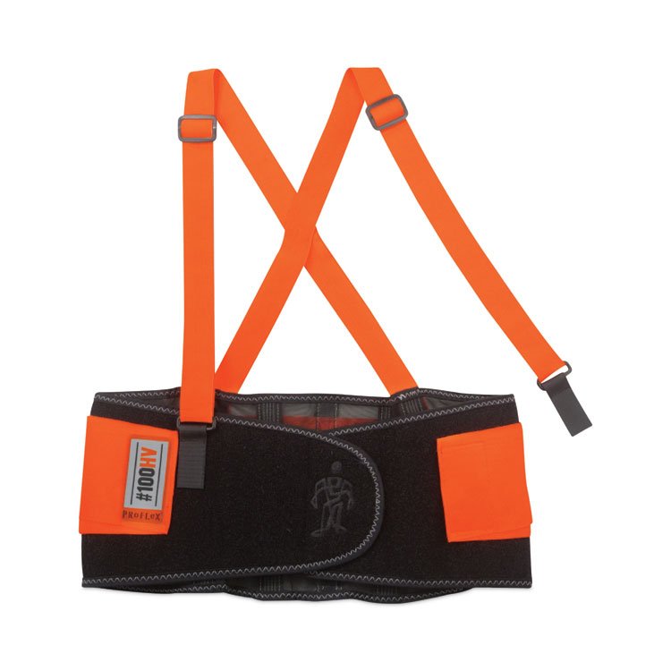 ergodyne ProFlex 100HV Economy Hi-Vis Spandex Back Support Brace, 4X-Large, 52" to 58" Waist, Black/Orange (EGO11888)