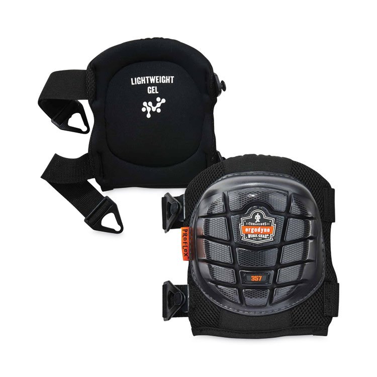 ergodyne ProFlex 357 Lightweight Gel Knee Pads, Short Cap, Buckle Closure, One Size Fits Most, Black, Pair (EGO18457)