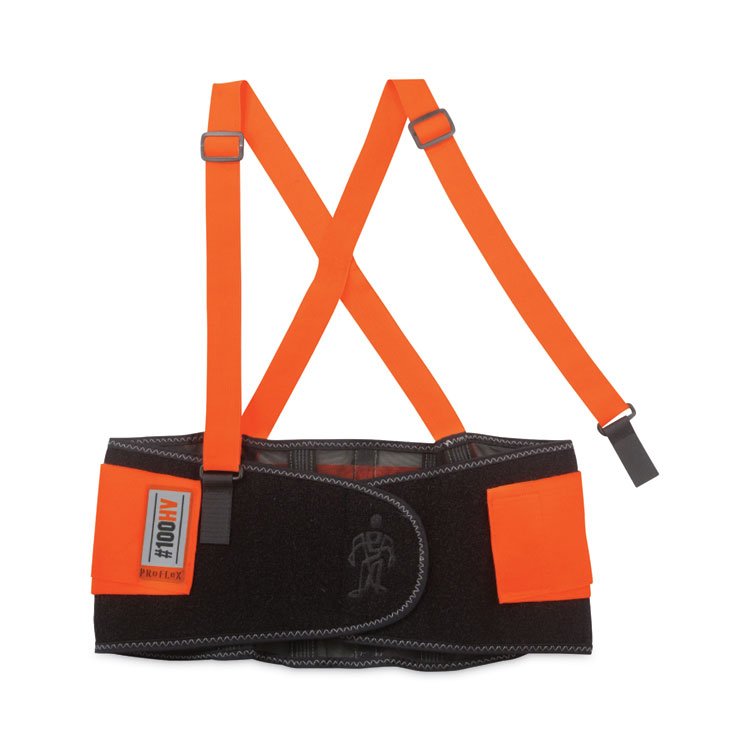 ergodyne ProFlex 100HV Economy Hi-Vis Spandex Back Support Brace, 2X-Large, 42" to 46" Waist, Black/Orange (EGO11886)