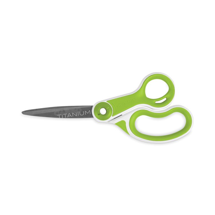 Westcott CarboTitanium Bonded Scissors, 8" Long, 3.25" Cut Length, Straight White/Green Handle (ACM17444)
