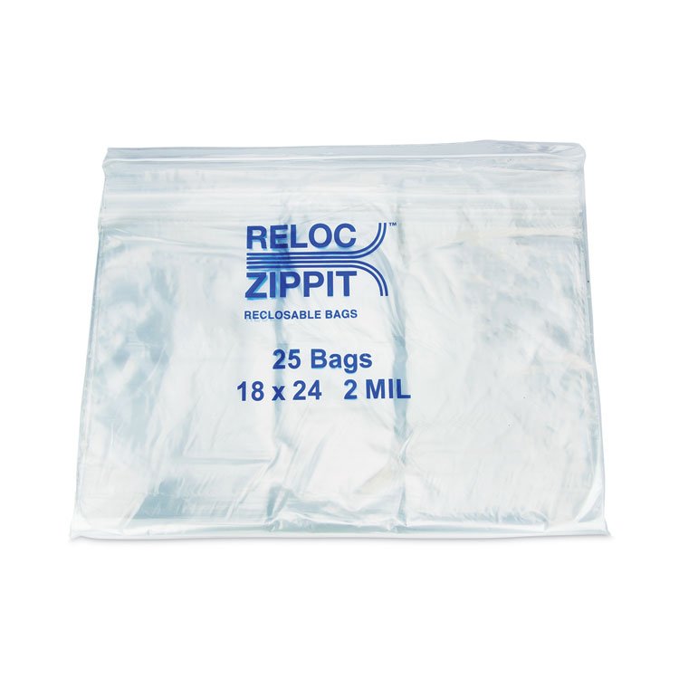 BagCo Zippit Resealable Bags, 2 mil, 18 x 24, Clear, 25 Bags/Pack, 10 Packs/Carton (MGPMGZ2P1824)