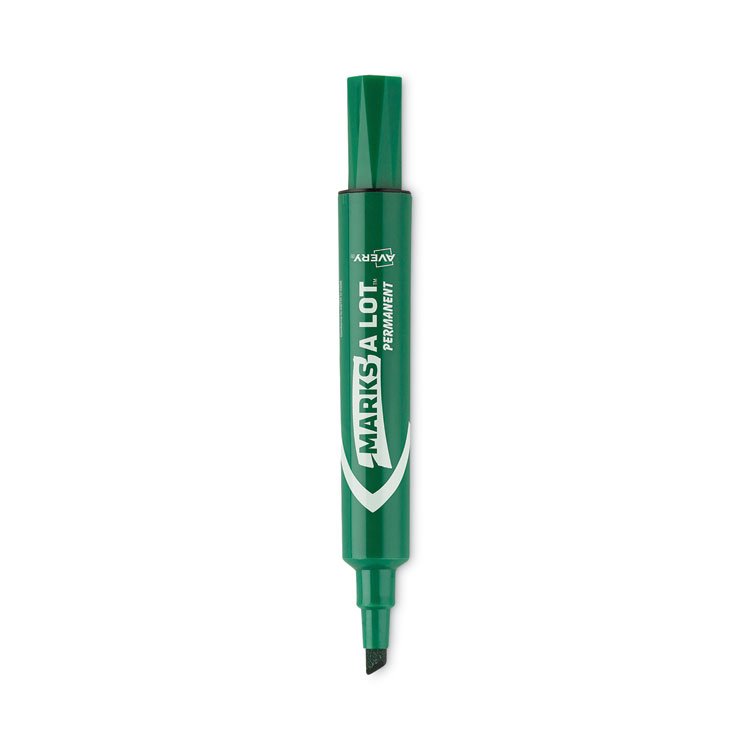Avery MARKS A LOT Large Desk-Style Permanent Marker, Broad Chisel Tip, Green, Dozen (8885) (AVE08885)