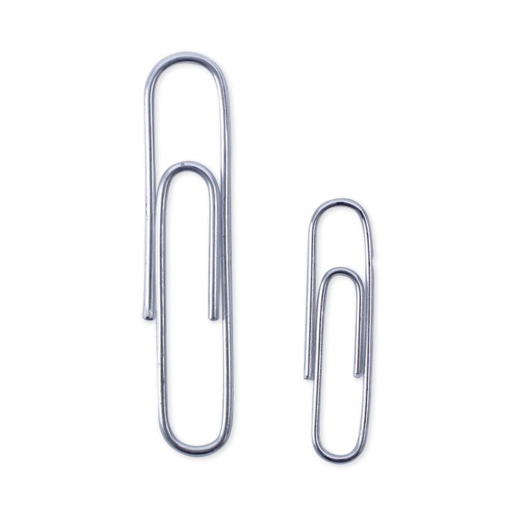 Universal Plastic-Coated Paper Clips with Two-Compartment Dispenser Tub, (750) #2 Clips, (250) Jumbo Clips, Silver (UNV21001)