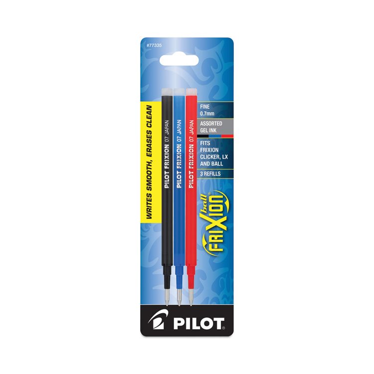 Pilot Refill for Pilot FriXion Erasable, FriXion Ball, FriXion Clicker and FriXion LX Gel Ink Pens, Fine Tip, Assorted Ink, 3/Pack (PIL77335)
