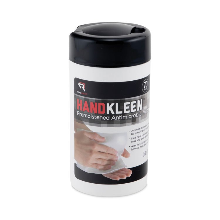Read Right HandKleen Premoistened Antibacterial Wipes, Cloth, 5.5 x 6.5, Unscented, White, 70/Tub (REARR1460)