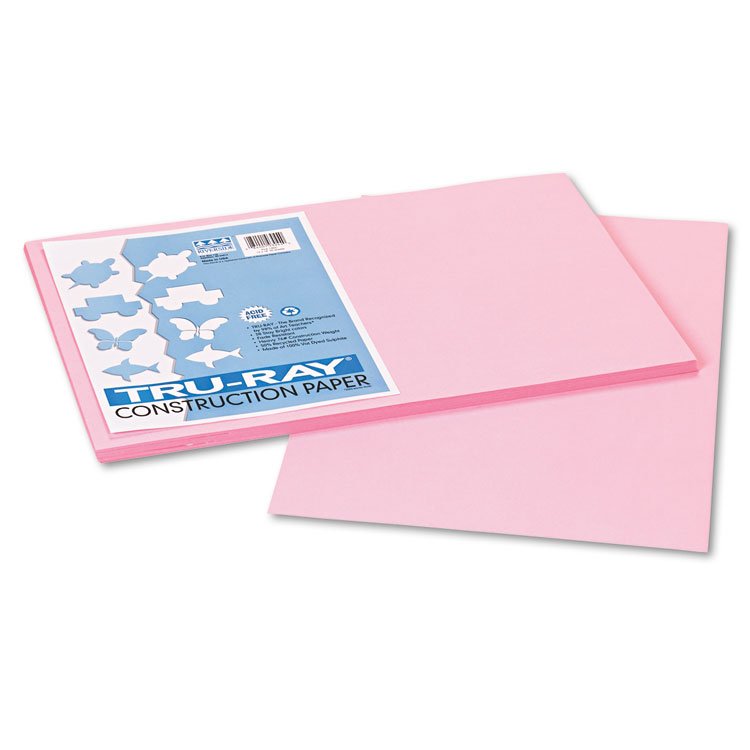 Pacon Tru-Ray Construction Paper, 76 lb Text Weight, 12 x 18, Pink, 50/Pack (PAC103044)