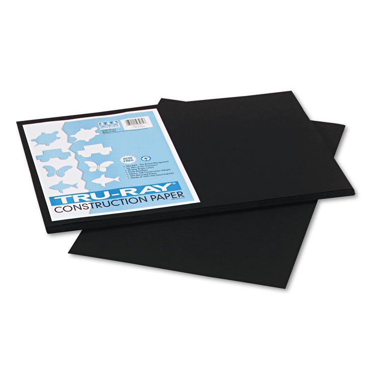 Pacon Tru-Ray Construction Paper, 76 lb Text Weight, 12 x 18, Black, 50/Pack (PAC103061)