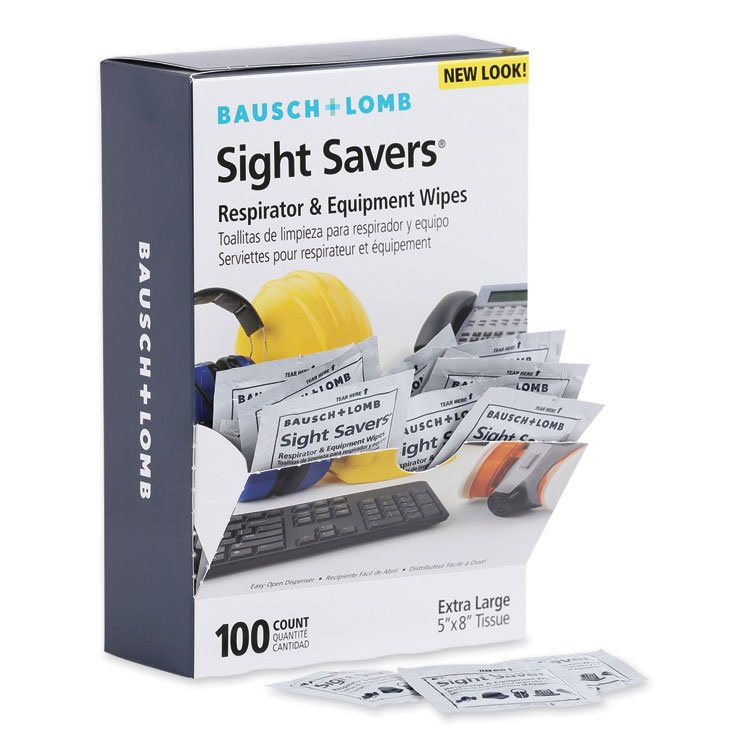 Bausch & Lomb Sight Savers Respirator and Equipment Wipes, Cloth, 5 x 8, Unscented, White, 100/Box (BAL8595)