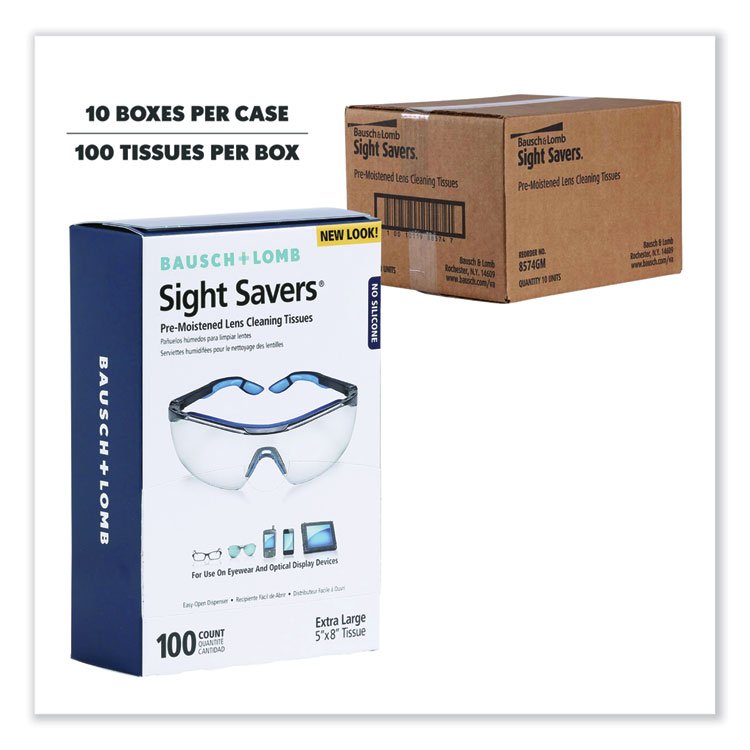 Bausch & Lomb Sight Savers Premoistened Lens Cleaning Tissues, 8 x 5, 100/Box, 10 Box/Carton (BAL8574GMCT)