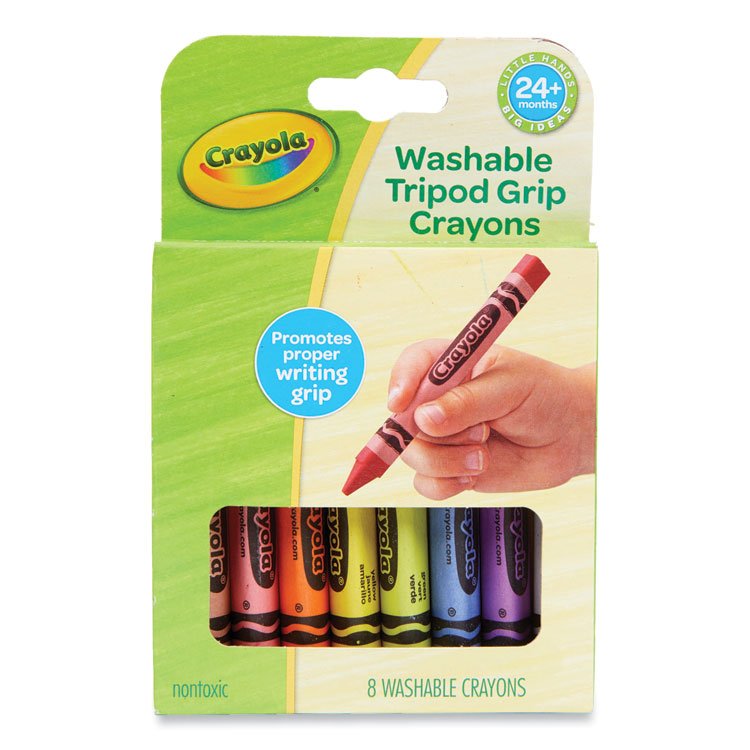 Crayola Washable Tripod Grip Crayons, Assorted Colors, 8/Pack (CYO811460)