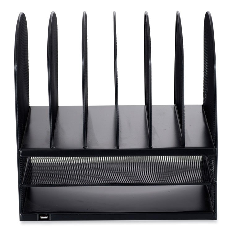 Safco Powered Onyx Desk Organizer with 2 Horizontal and 6 Upright Sections, Letter Size Files, 13.5 x 11.5 x 13, Black (SAF3233BL)