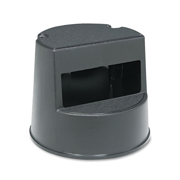 Rubbermaid Commercial Rolling Step Stool, Curved Design, 2-Step, Retracting Casters, 350 lb Capacity, 16" Diameter x 13.5"h, Black (RCP252300BK)