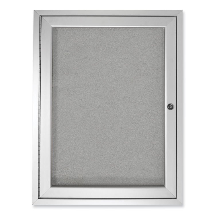 Ghent 1 Door Enclosed Vinyl Bulletin Board with Satin Frame, 24" x 36", Silver Surface, Satin Aluminum Frame (GHEPA13624VX193)