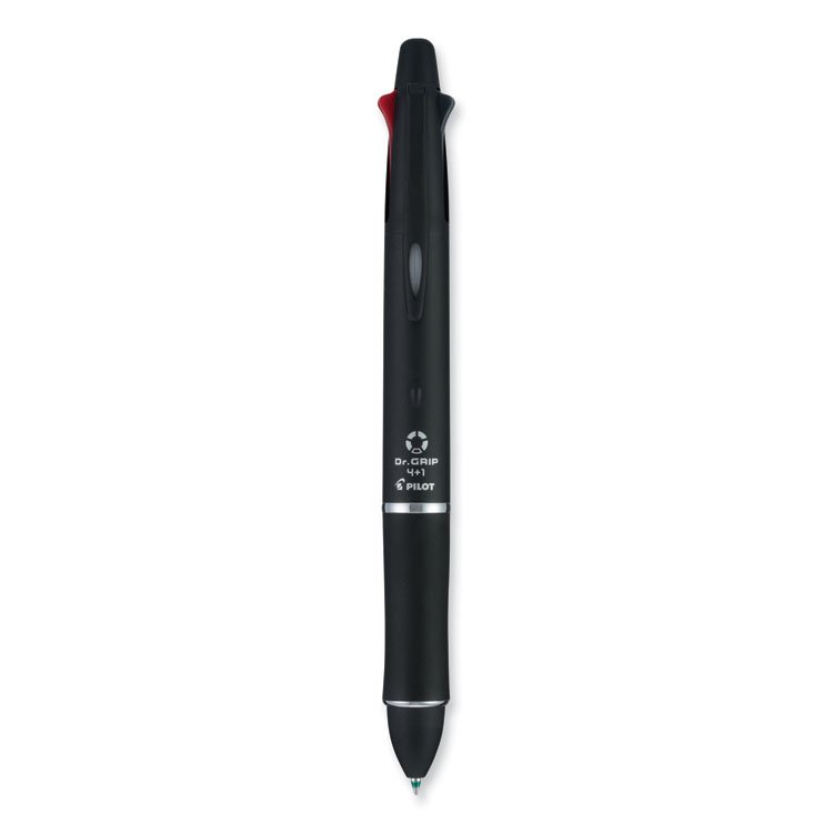 Pilot Dr. Grip 4 + 1 Multi-Color Ballpoint Pen/Pencil, Retractable, 0.7mm Pen/0.5mm Pencil, Black/Blue/Green/Red Ink, Black Barrel (PIL36220)
