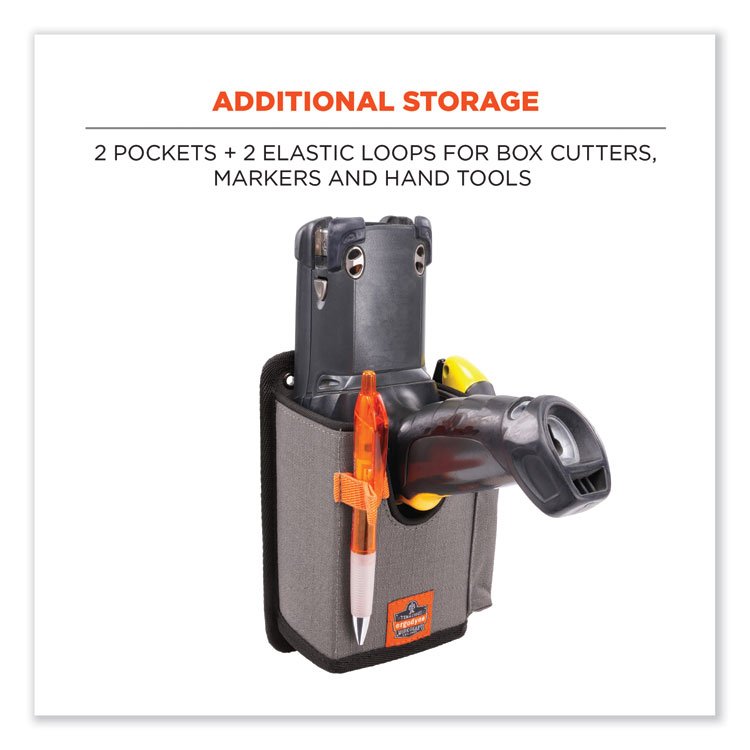 ergodyne Squids 5543 Handheld Barcode Scanner Mount Holder with Fastener Straps, 2 Compartments, 3.5 x 1.5 x 6.3, Gray (EGO19184)