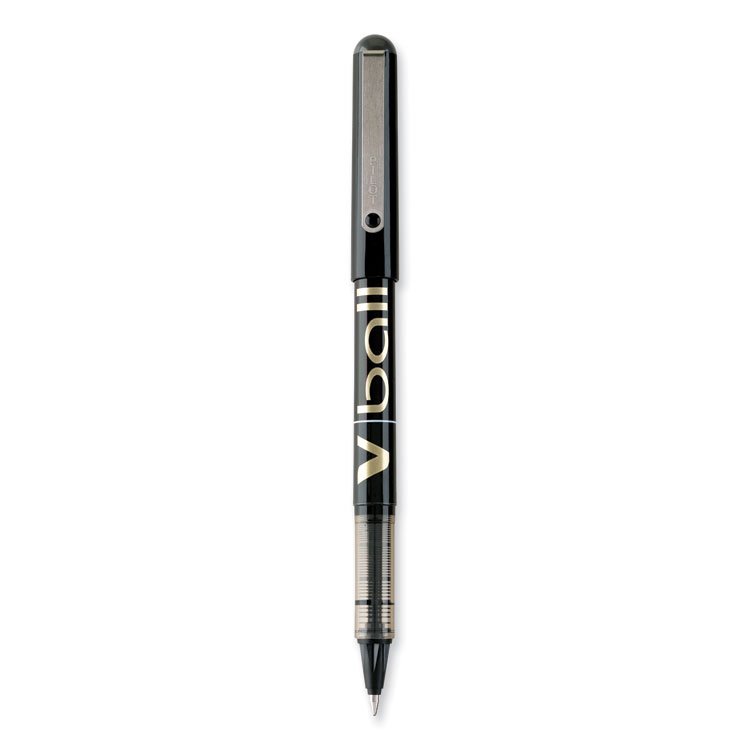 Pilot VBall Liquid Ink Rollerball Pen, Stick, Fine 0.7 mm, Black Ink, Black/Clear Barrel, Dozen (PIL35112)