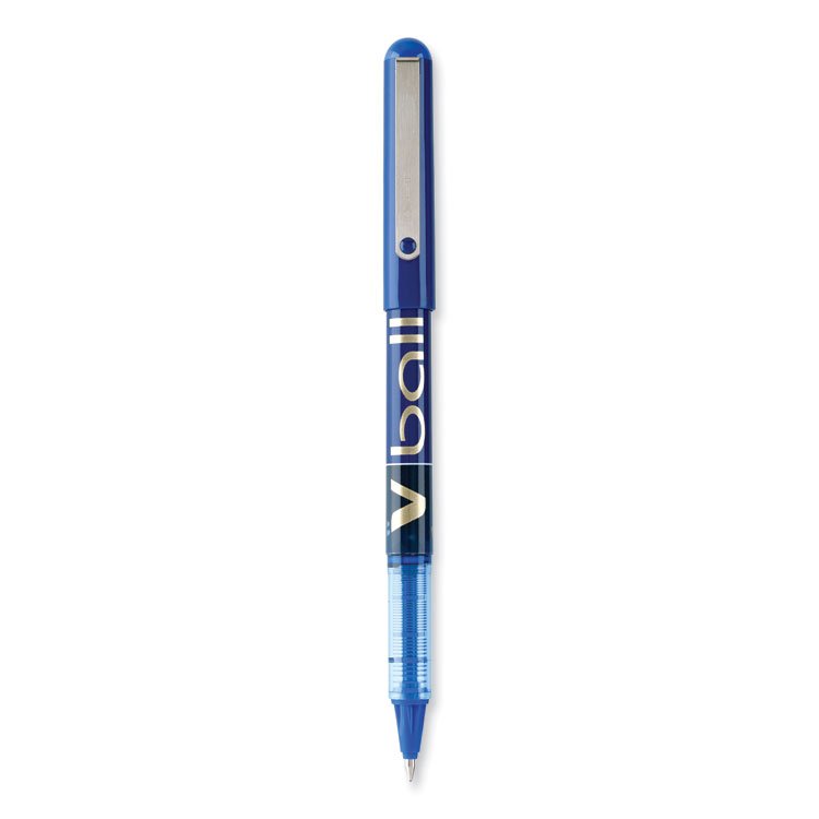 Pilot VBall Liquid Ink Rollerball Pen, Stick, Fine 0.7 mm, Blue Ink, Blue/Clear Barrel, Dozen (PIL35113)