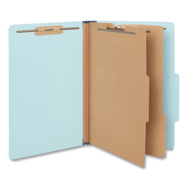 Universal Six-Section Classification Folders, Heavy-Duty Pressboard Cover, 2 Dividers, 6 Fasteners, Legal Size, Light Blue, 20/Box (UNV10406)