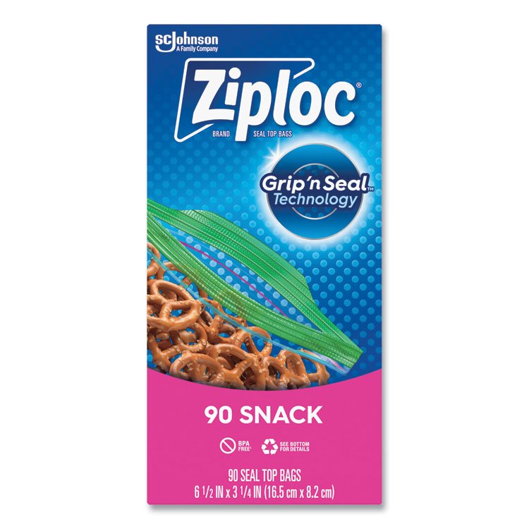 Ziploc Seal Top Snack Bags, Snack, 6.5" x 3.25", Clear, 90 Bags/Box, 12 Boxes/Carton (SJN383215)