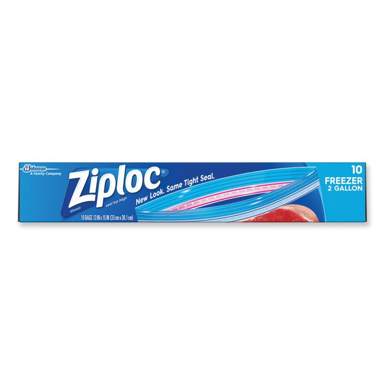 Ziploc Zipper Freezer Bags, 2 gal, 13" x 15", Clear, 10/Box (SJN314446)