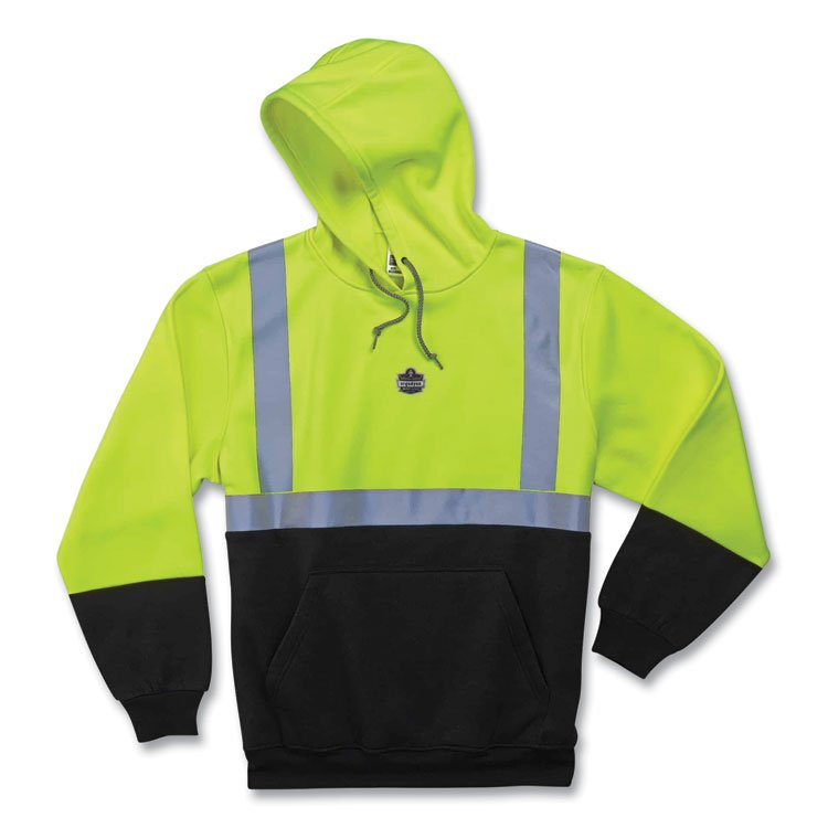 ergodyne GloWear 8293 Hi-Vis Class 2 Hooded Sweatshirt Black Bottom, Polar Fleece, Small, Lime (EGO21684)