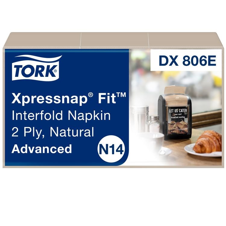 Tork Xpressnap Fit Interfold Dispenser Napkins, 2-Ply, 6.5 x 8.39, Natural, 120/Pack, 36 Packs/Carton (TRKDX806E)