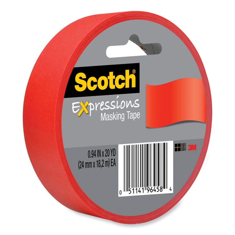 Scotch Expressions Masking Tape, 3" Core, 0.94" x 20 yds, Primary Red (MMM3437PRD)
