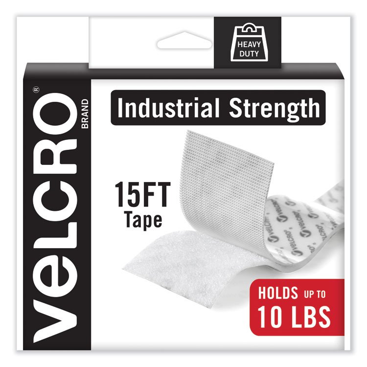 VELCRO Brand Industrial-Strength Heavy-Duty Fasteners with Dispenser Box, 2" x 15 ft, White (VEK90198)