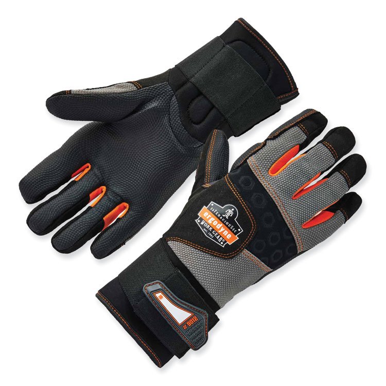 ergodyne ProFlex 9012 Certified AV Gloves + Wrist Support, EN388: 2121X, 15" Long, Large, Black, Pair (EGO17734)