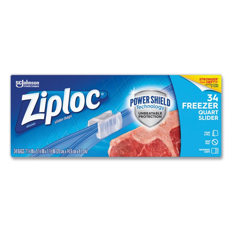 Ziploc Slider Freezer Bags, 32 oz, 5.88" x 1.88" x 7.88", Clear, 34/Box (SJN316486)