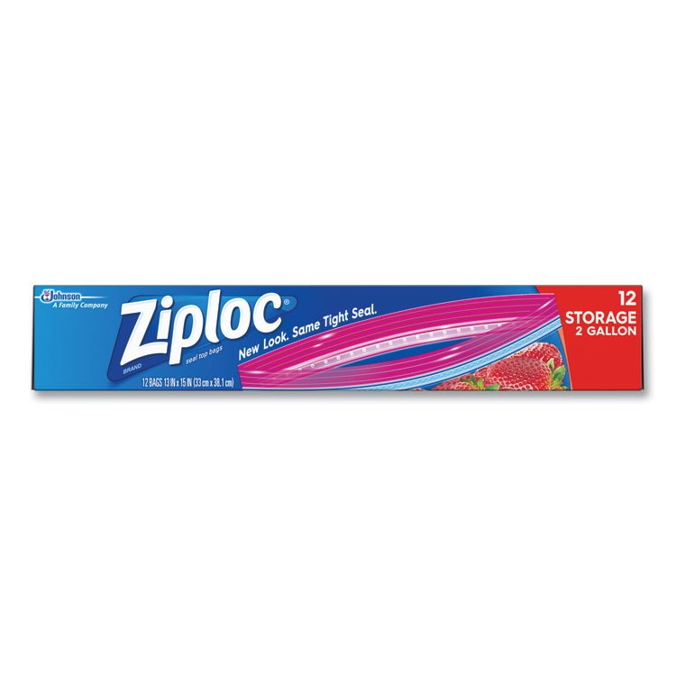 Ziploc Double Zipper Storage Bags, 2 Gallon, 13" x 15", Clear, 12/Box (SJN664531)