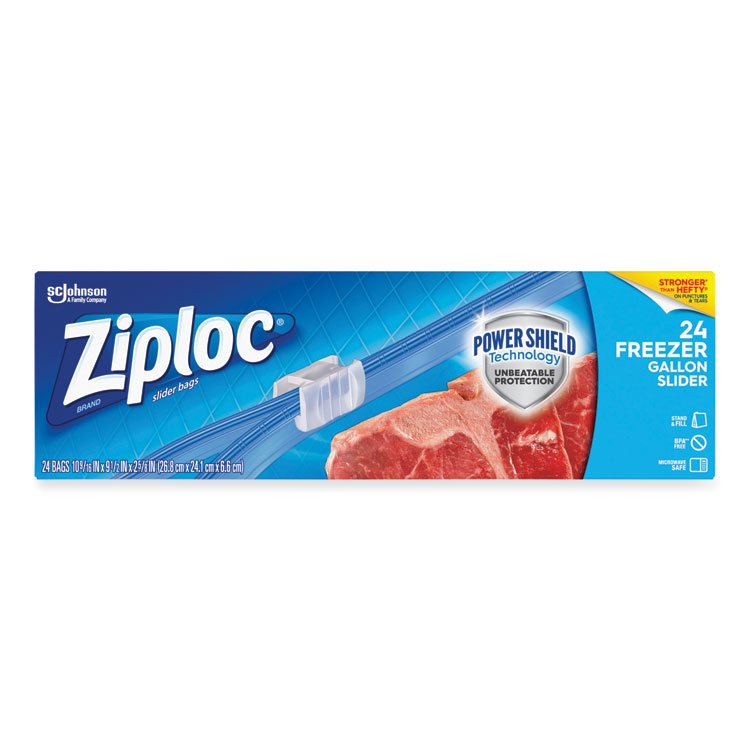 Ziploc Slider Freezer Bags, 1 gal, 9.5" x 2.63" x 10.56", Clear, 24/Box (SJN316485)