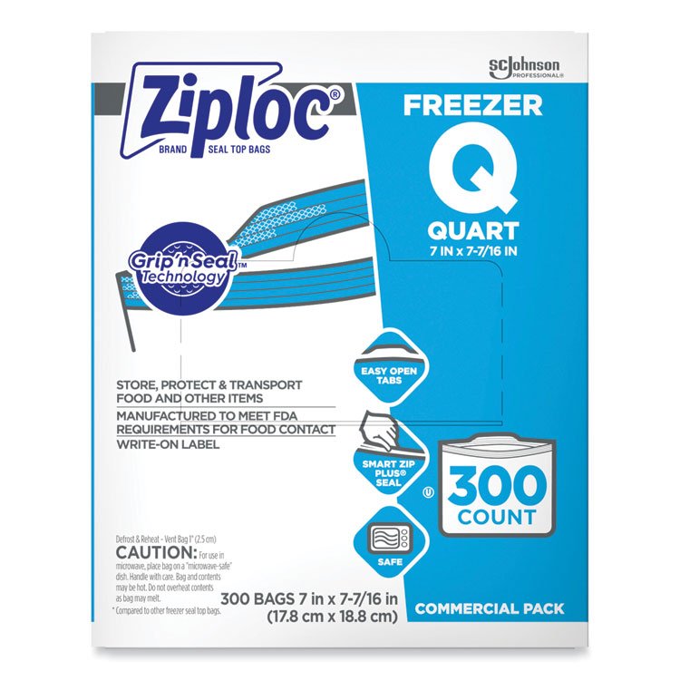 Ziploc Zipper Freezer Bags, 32 oz, 7" x 7.75", Clear, 300/Carton (SJN364957)
