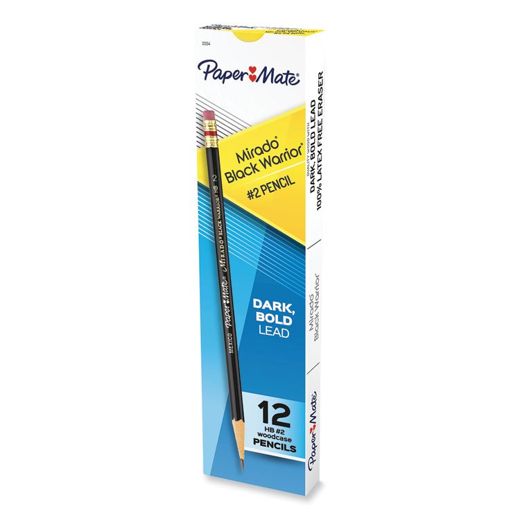 Paper Mate Mirado Black Warrior Pencil, HB (#2), Black Lead, Black Matte Barrel, Dozen (PAP2254)