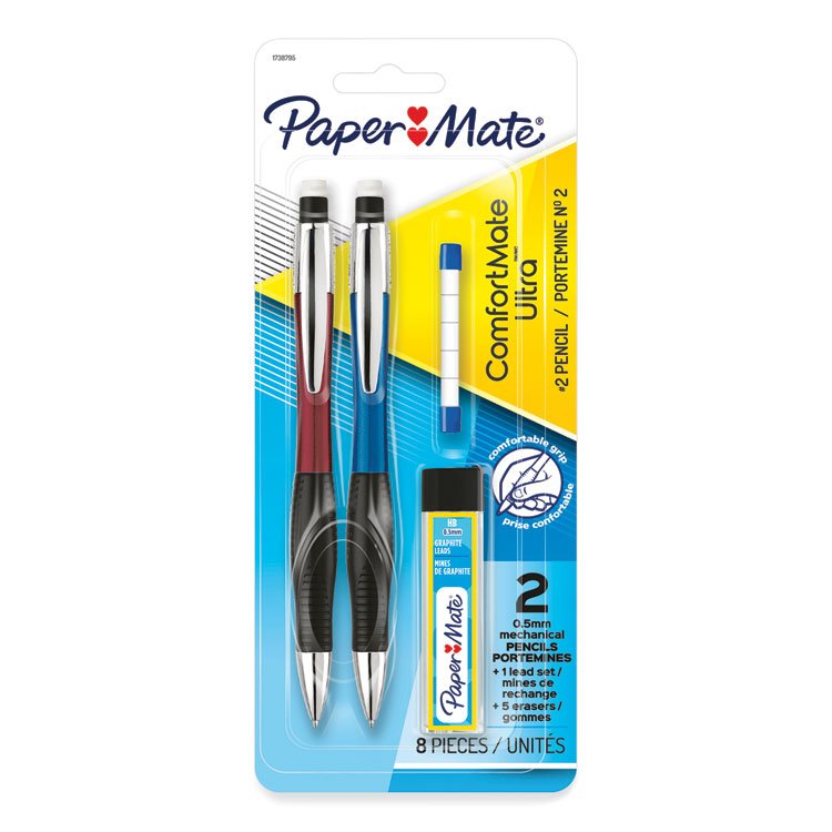 Paper Mate ComfortMate Ultra Pencil Starter Set, 0.5 mm, HB (#2), Black Lead, Assorted Barrel Colors, 2/Pack (PAP1738795)