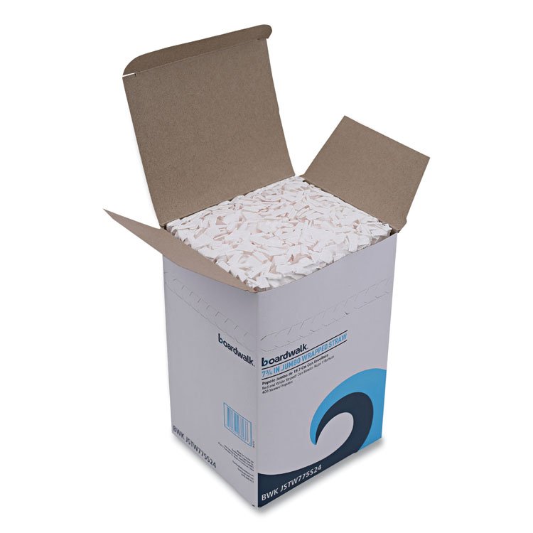 Boardwalk Wrapped Jumbo Straws, 7.75", Plastic, White/Red Stripe, 400/Pack, 25 Packs/Carton (BWKJSTW775S24)