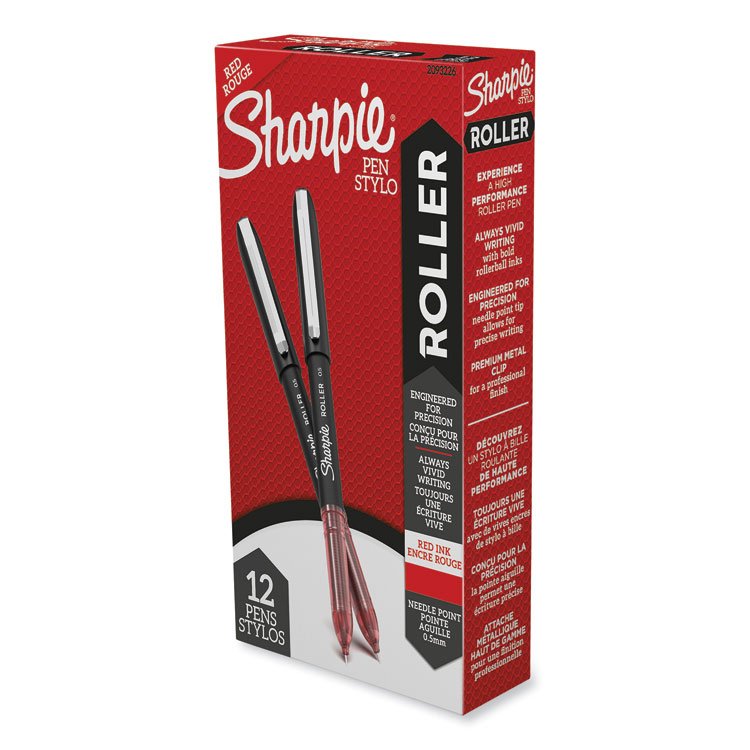 Sharpie Roller Professional Design Rollerball Pen, Stick, Fine 0.5 mm, Red Ink, Black/Red Barrel, Dozen (SAN2093226)