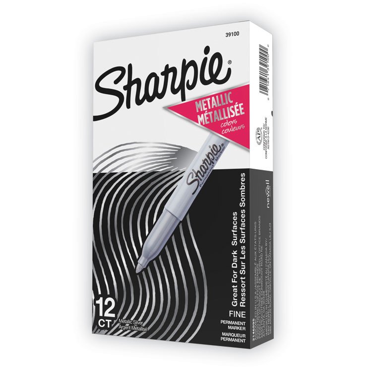 Sharpie Metallic Fine Point Permanent Markers, Fine Bullet Tip, Metallic Silver, Dozen (SAN39100)