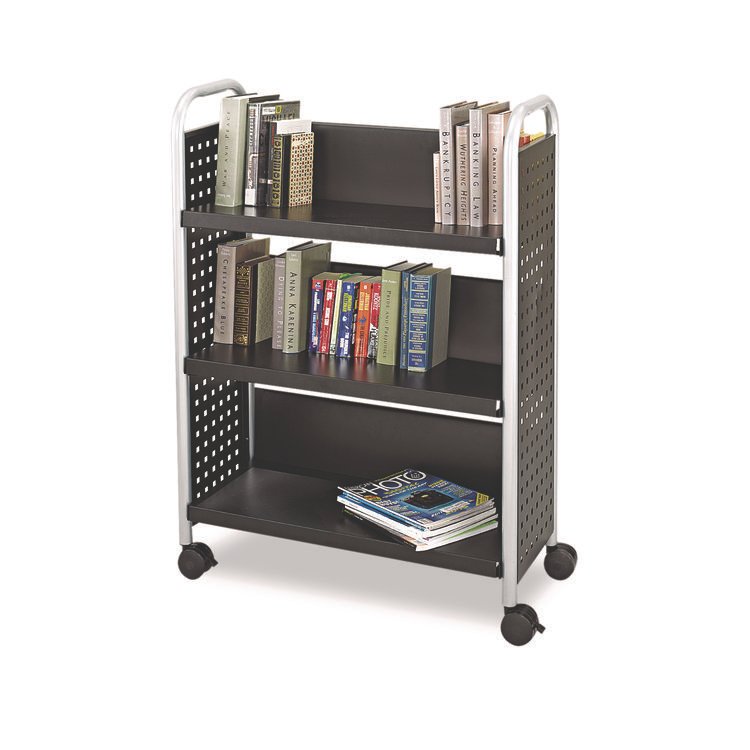 Safco Scoot Single-Sided Book Cart, Metal, 3 Shelves, 33" x 14.25" x 44.25", Black (SAF5336BL)