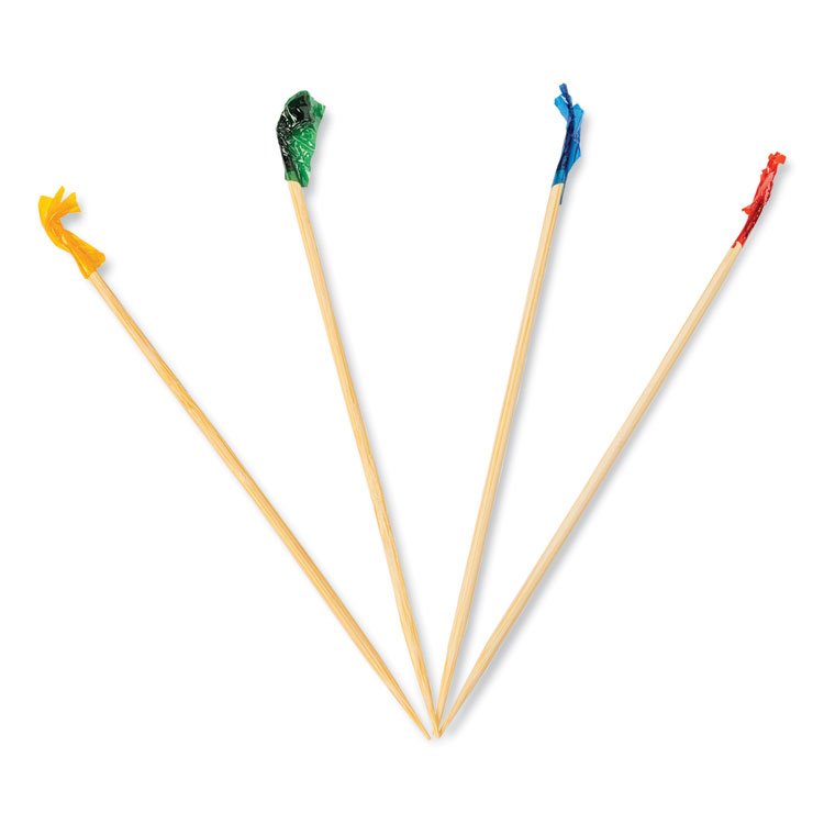AmerCareRoyal Cellophane-Frill Wood Picks, Bamboo, 4" Assorted, 10,000/Carton (RPPR812B)