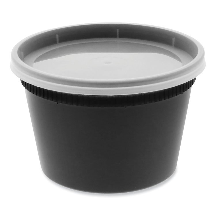 Pactiv Evergreen Newspring DELItainer Microwavable Container, 16 oz, 4.55 x 4.55 x 3.1, Black/Clear, Plastic, 240/Carton (PCTYSD2516B)
