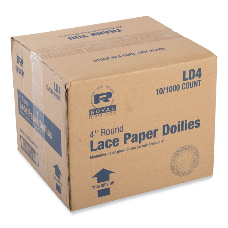 AmerCareRoyal Lace Doilies, Round, 4", White, 10,000/Carton (RPPLD4)