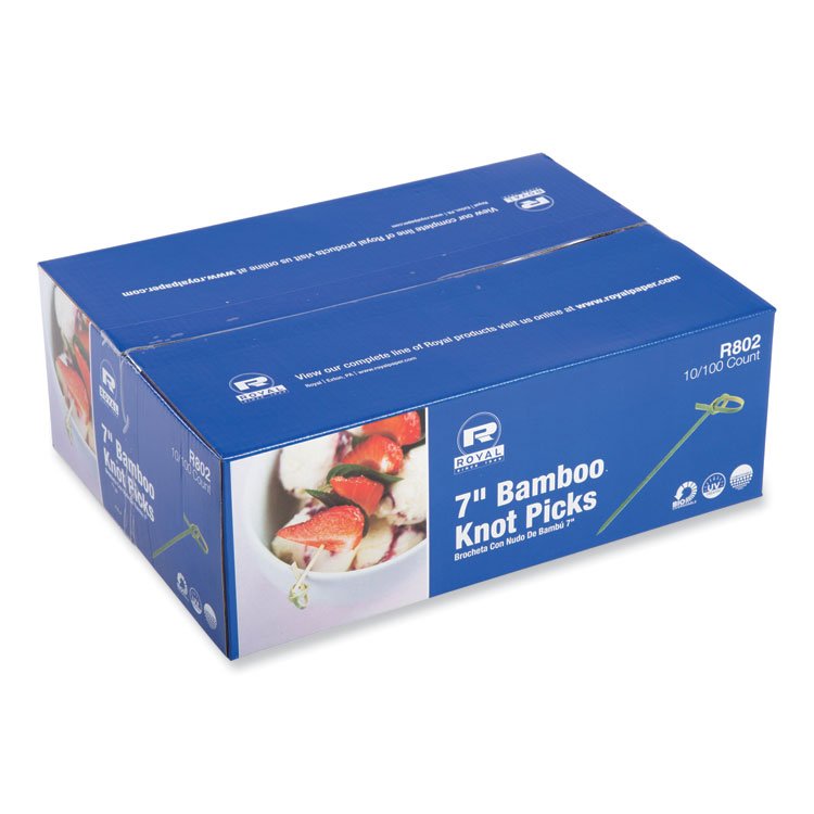 AmerCareRoyal Knotted Bamboo Pick, Paper, 7", Natural, 100/Box, 10 Boxes/Carton (RPPR802)