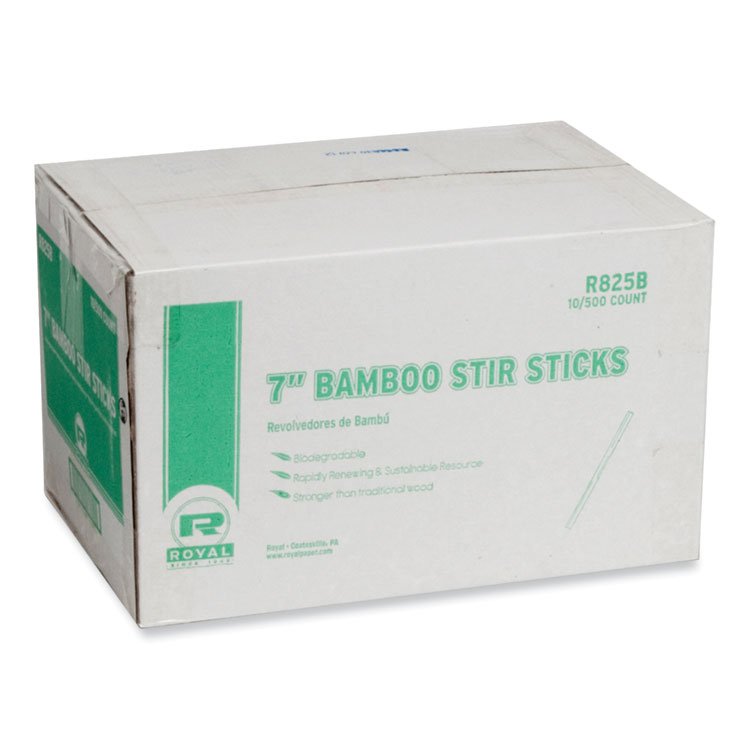 AmerCareRoyal Bamboo Stir Sticks, 7" Natural, 5,000/Carton (RPPR825B)