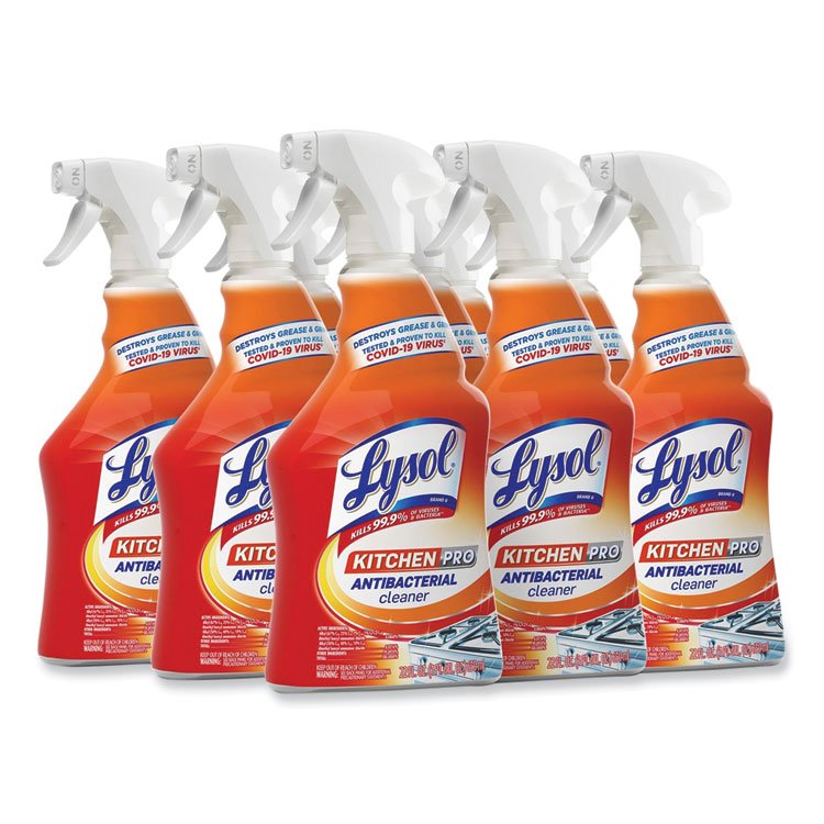 LYSOL Brand Kitchen Pro Antibacterial Cleaner, Citrus Scent, 22 oz Spray Bottle, 9/Carton (RAC79556)
